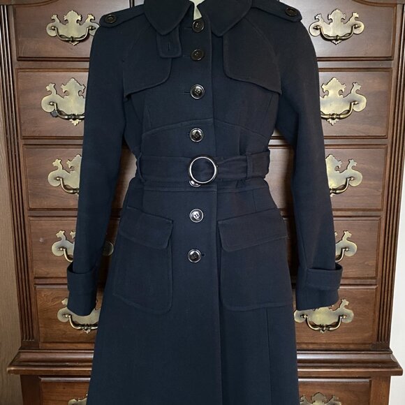 ANN TAYLOR LOFT Trench Style Coat Knee Length Lined Button Down Belted Jacket - Picture 2 of 12